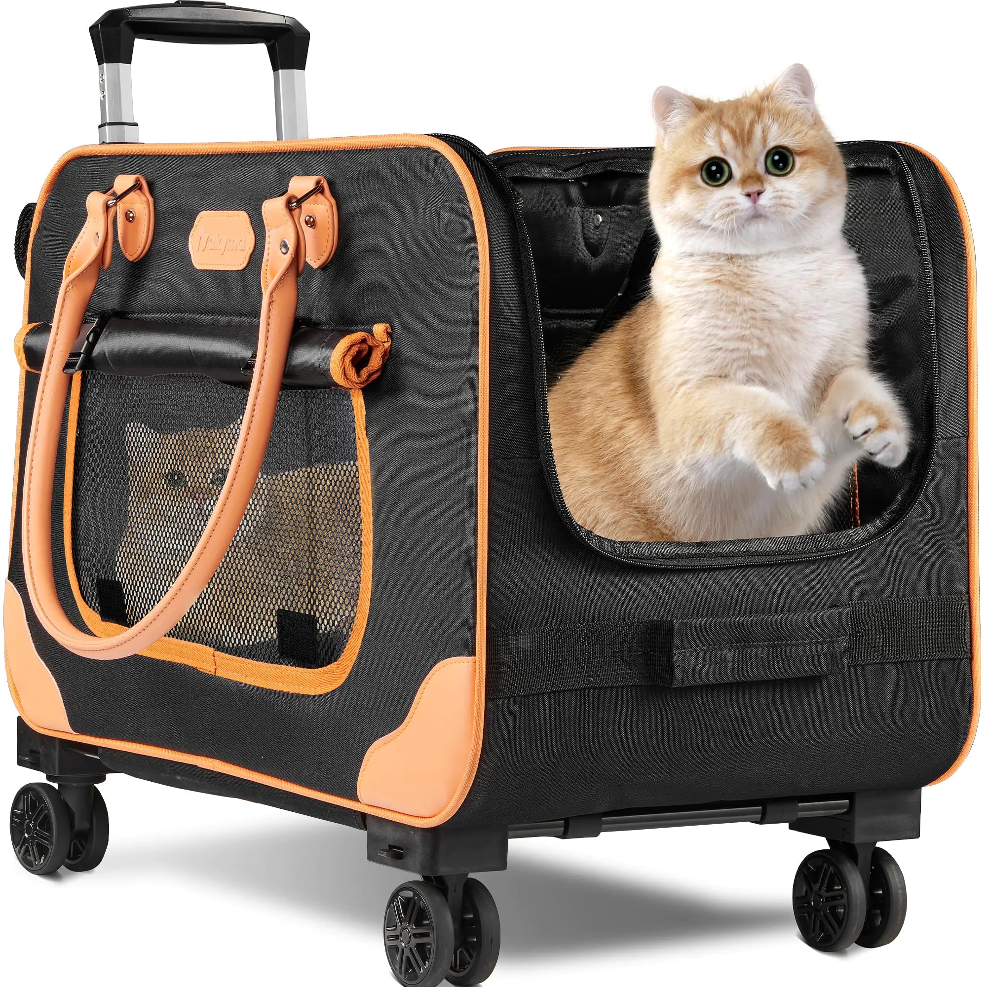 Large Cat Carrier with Wheels Rolling Cat Carrier 24.5"x 13.8"x 15.4" Pet Carrier with Wheels for Large Cats Small Dogs up to 38 LBS Ideal for Travel Walking and Camping(NOT for TSA)