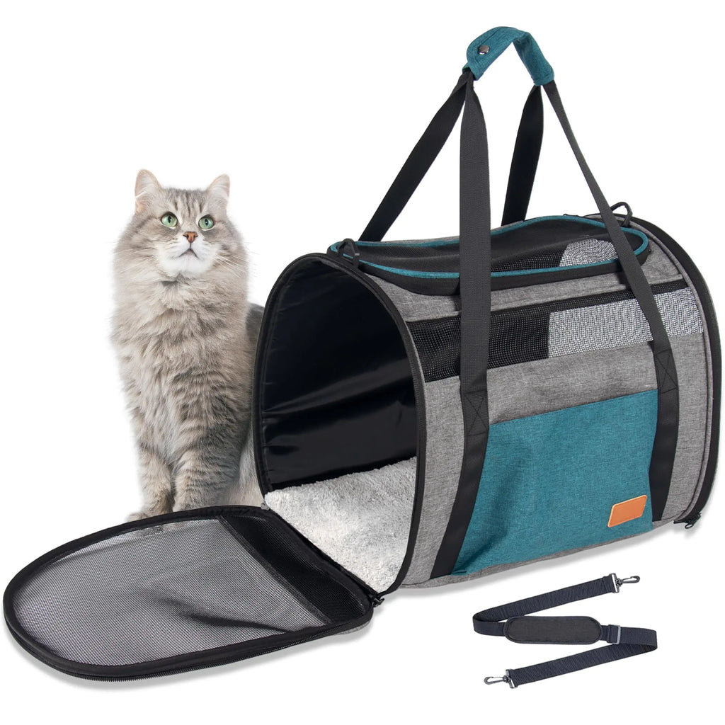 Cat Carrier for Large Cats 20 lbs Soft Sided Breathable Mesh Cat Travel Carrier Large Cat Carrier Airline Approved Washable Pet Carrier for Cats Small Dogs Puppies Foldable Cat Carrier Blue
